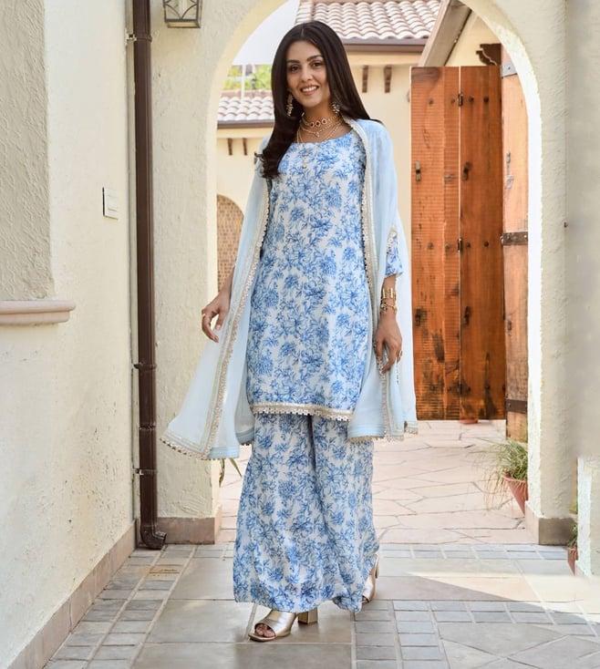 palak & mehak multi floral arzoi aravali cape with kurta and palazzos