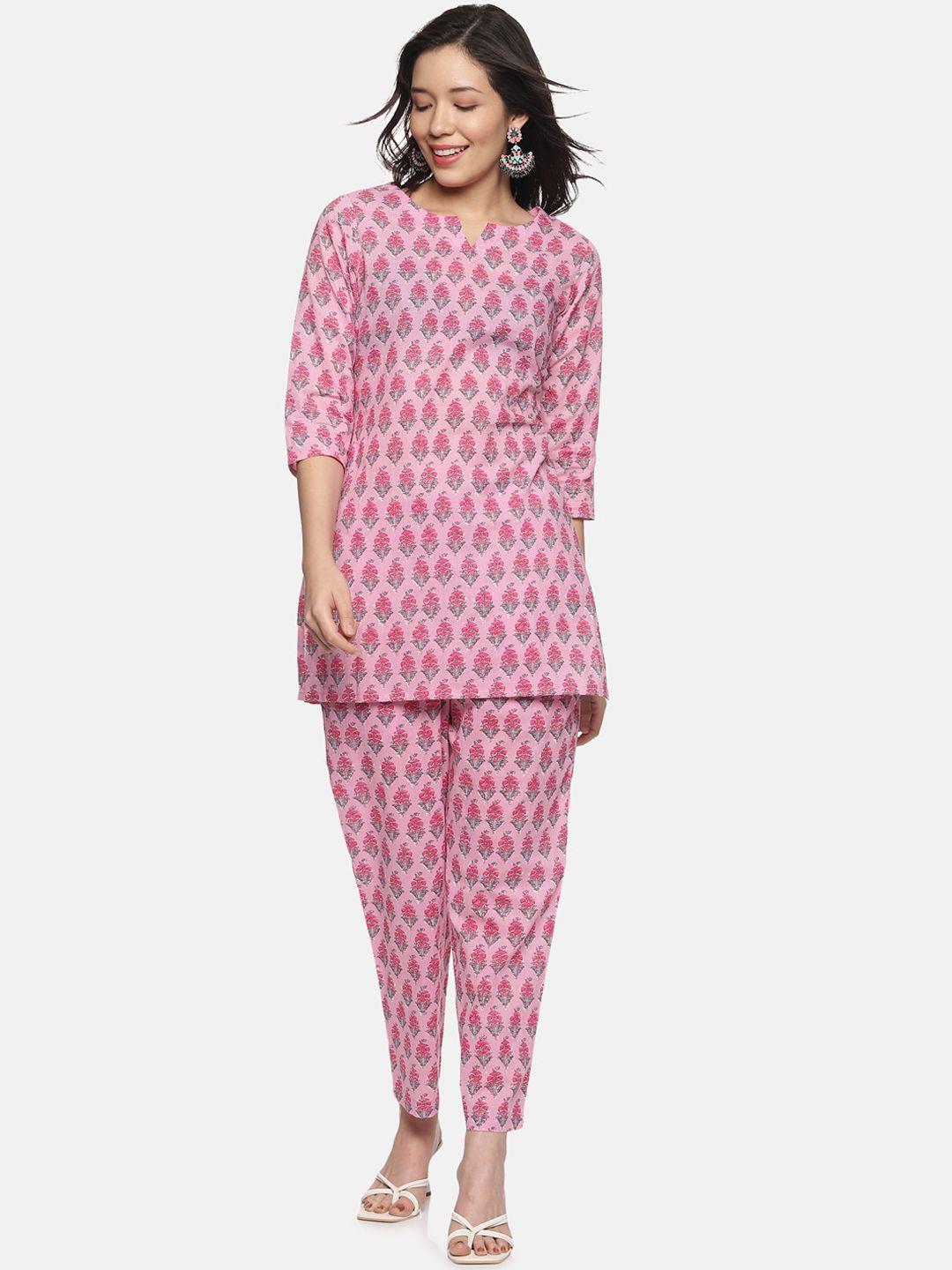 palakh women pink & grey printed night suit