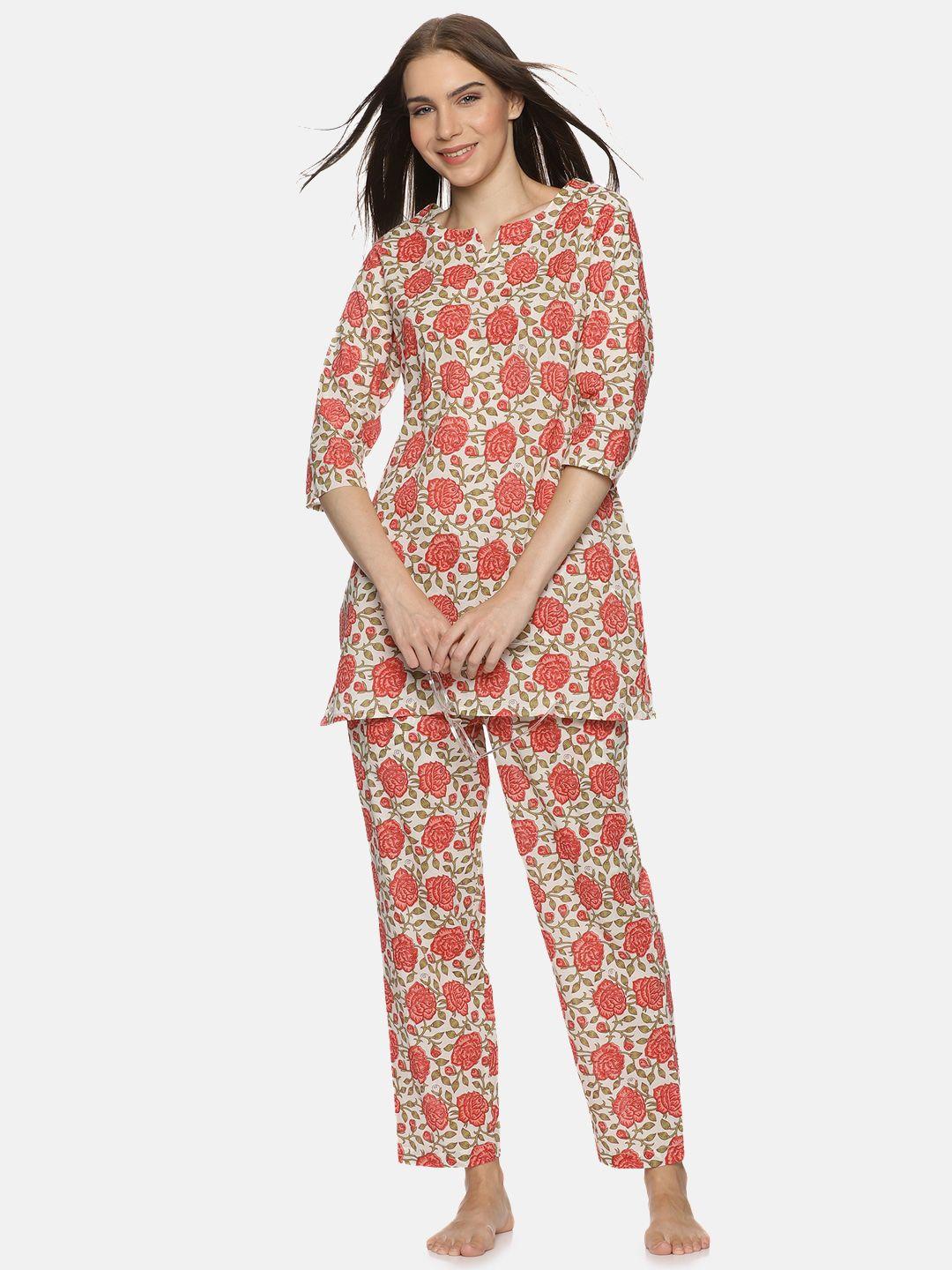 palakh floral printed pure cotton night suit