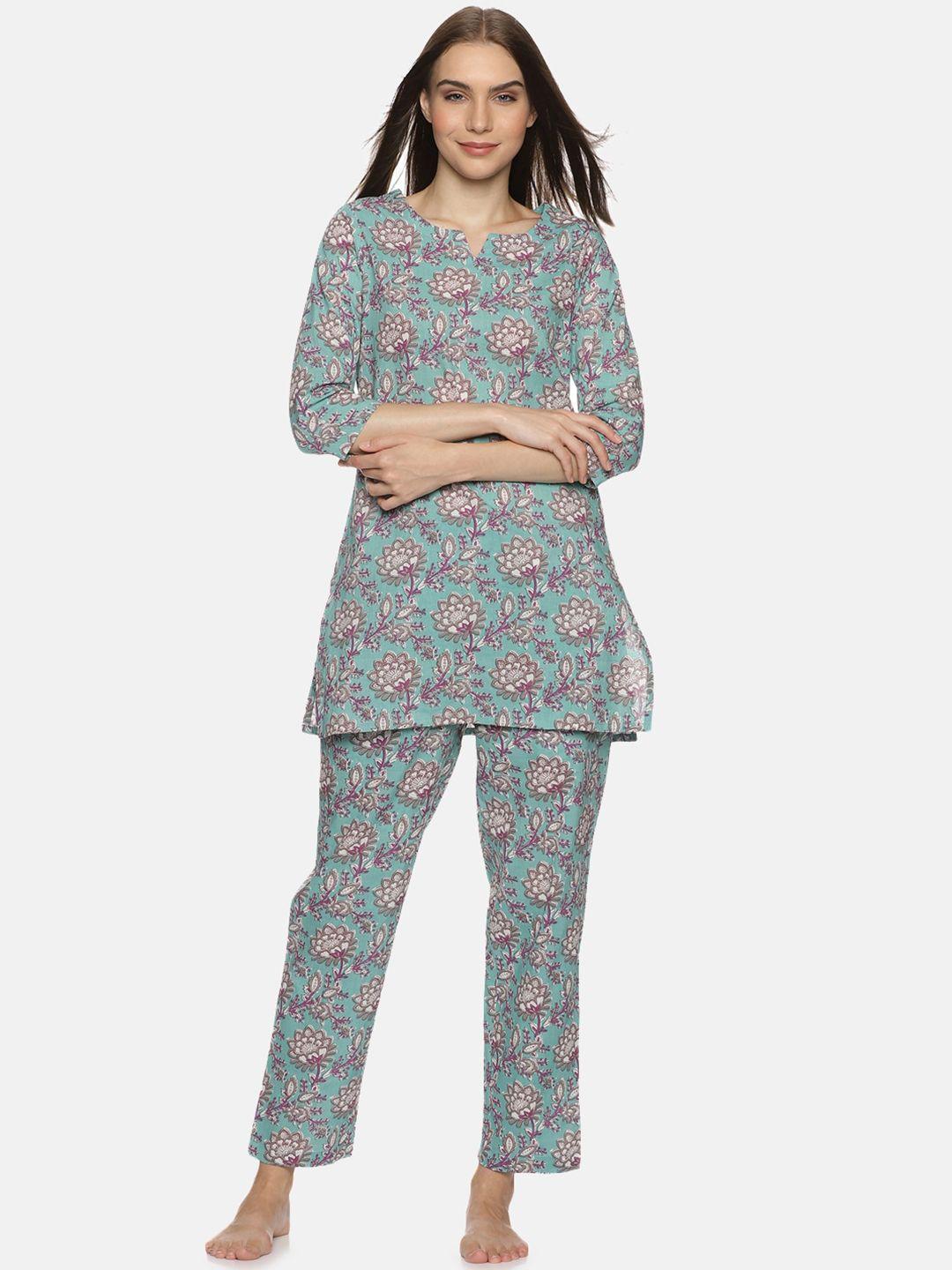 palakh floral printed pure cotton night suit