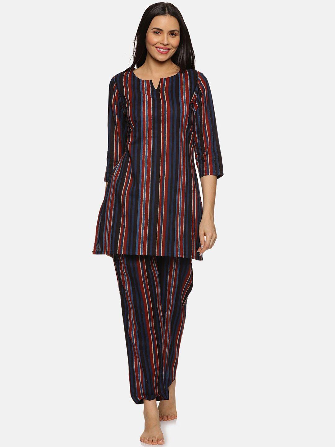 palakh striped pure cotton night suit