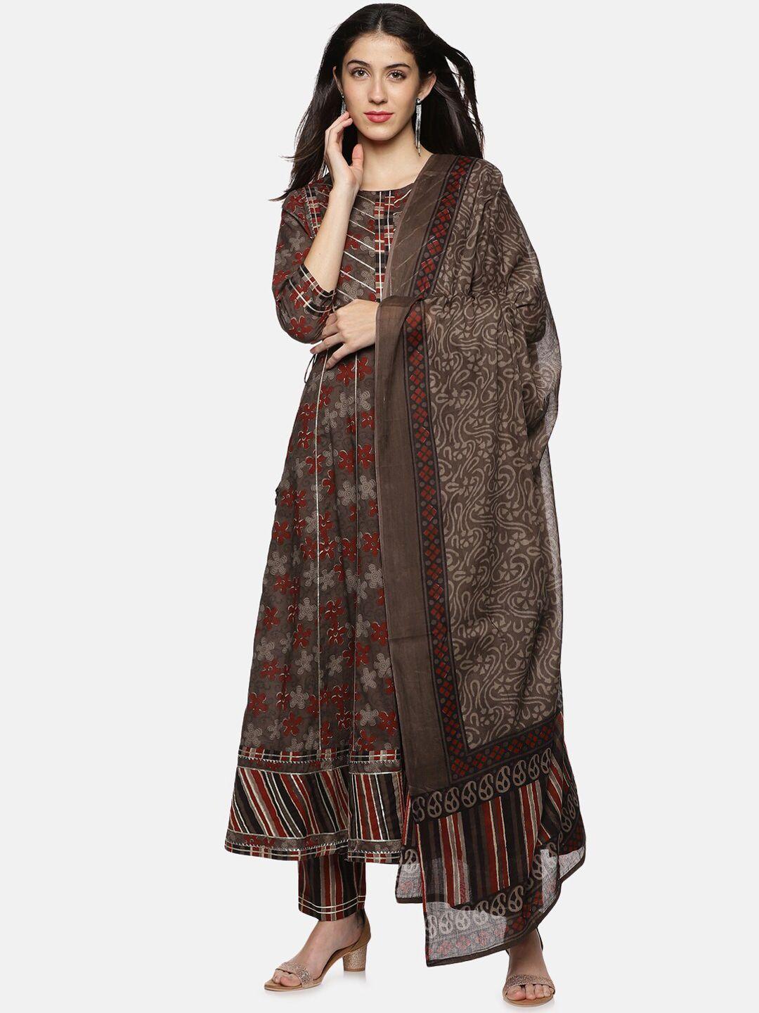 palakh women ethnic motifs printed empire pure cotton kurta & trousers with dupatta