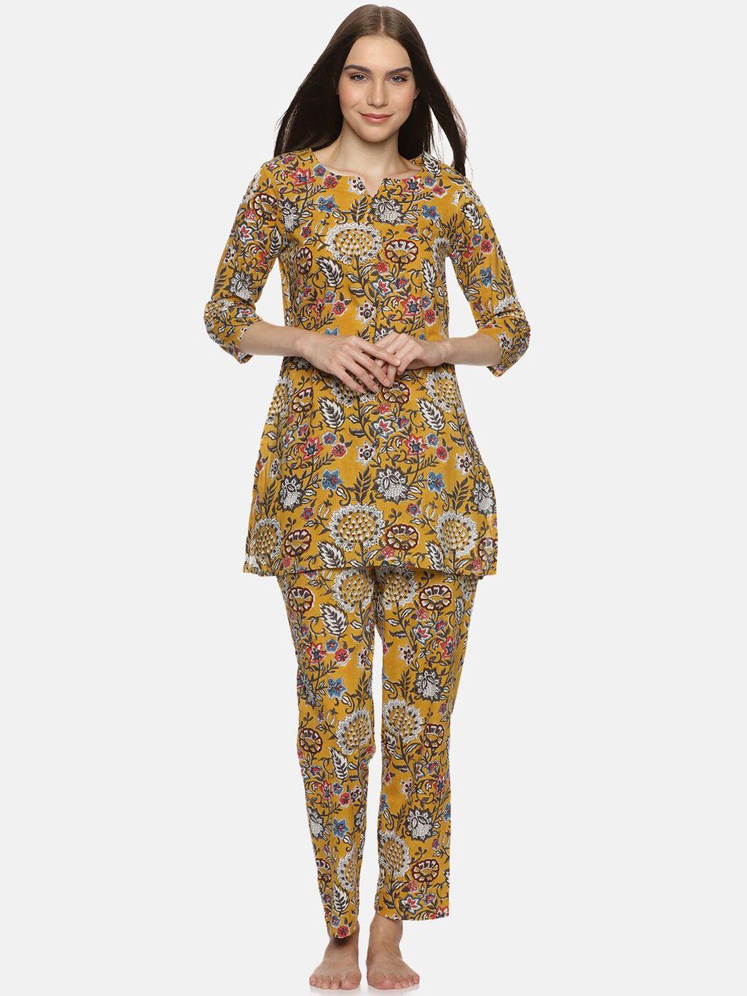 palakh women mustard printed night suit