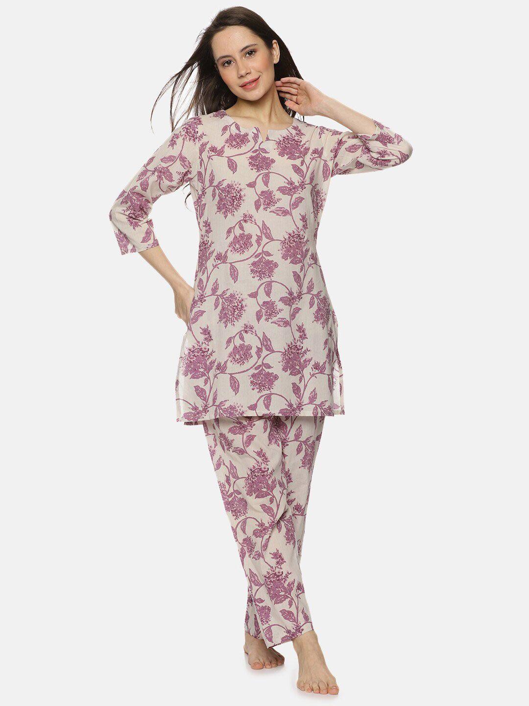 palakh women purple & brown printed night suit