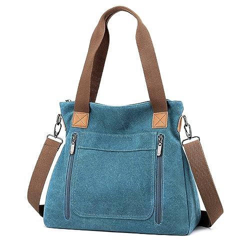 palay handbags for women canvas tote bag large capacity hobo bags for women girls with detachable shoulder strap, blue