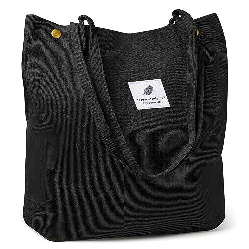 palay tote bag corduroy grocery bag large hand bag for women shopping bag, grocery bag, shoulder bag for shopping, commuting, black