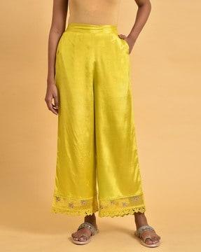 palazzo with embroidered lace-trim hem