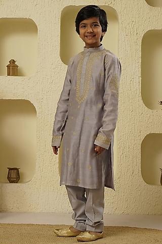 pale blue chanderi silk embroidered kurta set for boys