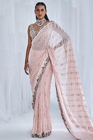 pale pink chikankari embroidered saree set