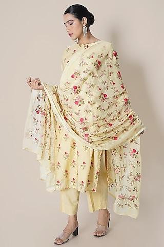 pale yellow chanderi silk embroidered kurta set
