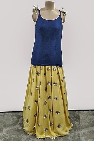 pale yellow embroidered silk lehenga set