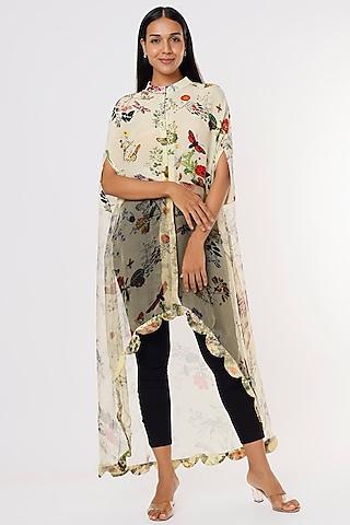 pale yellow printed cape set