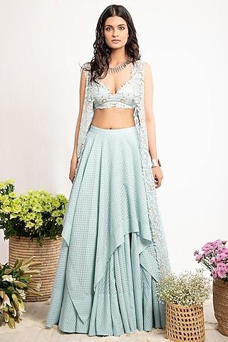 pale blue embroidered lehenga set with jacket