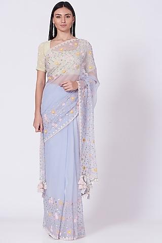 pale blue hand embroidered saree set