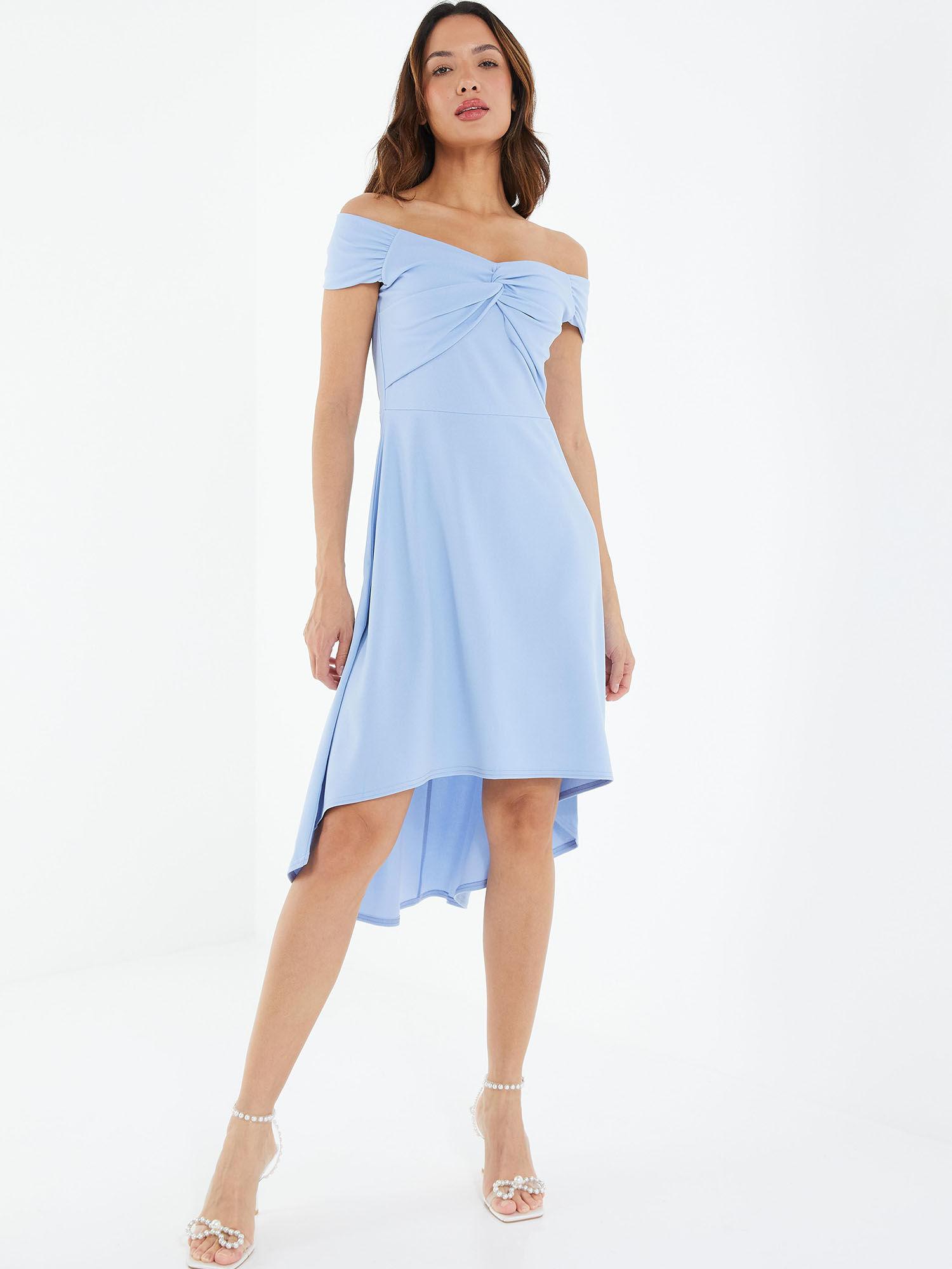 pale blue scuba crepe front dip hem dress