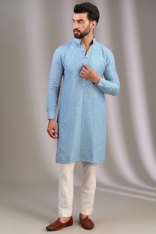 pale blue silk zari work kurta set