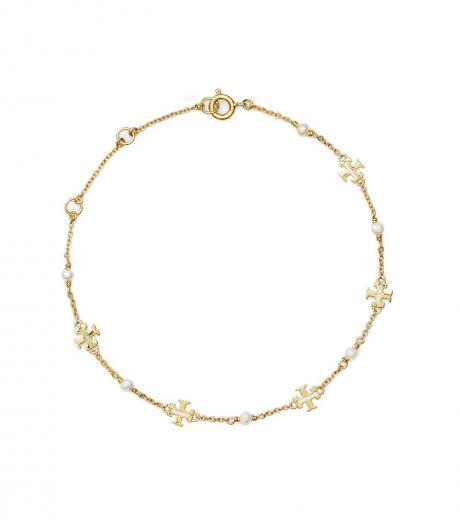 pale gold logo charm pearl bracelet