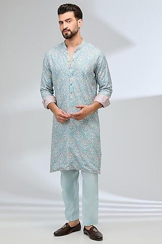 pale green silk thread embroidered kurta set