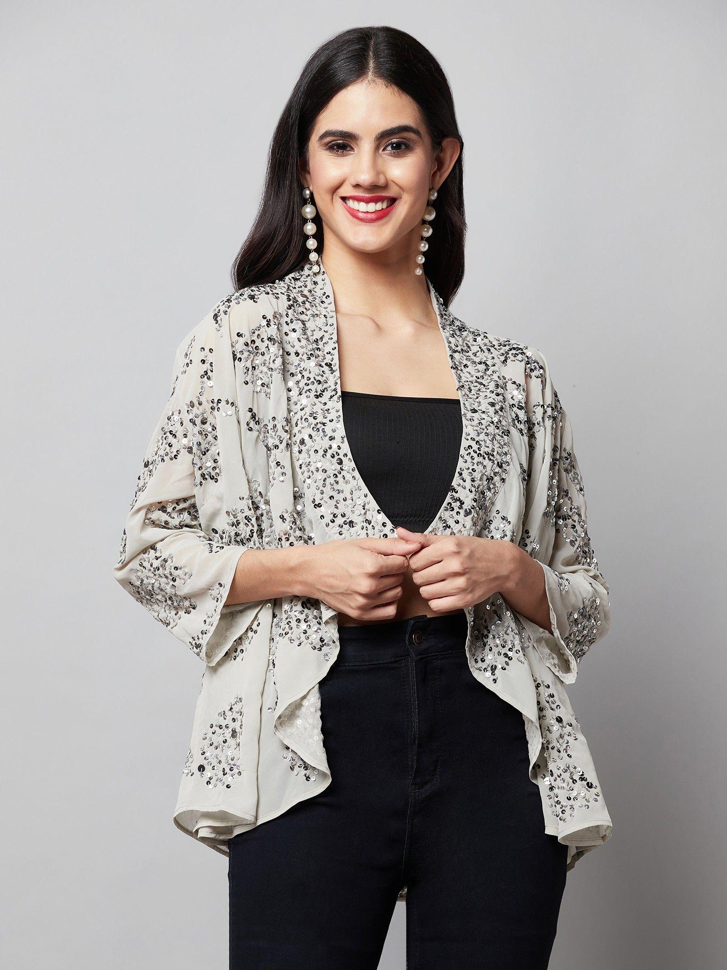 pale grey shrug with sequin work