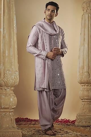 pale mauve art silk mirror embroidered kurta set