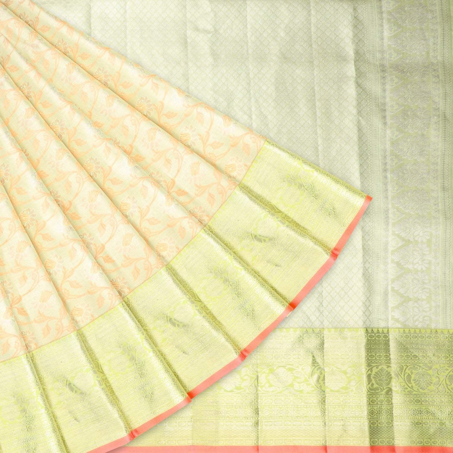pale mint green kanjivaram silk saree with floral pattern