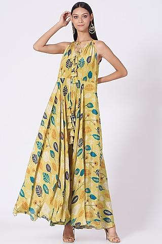 pale olive green floral printed maxi dress