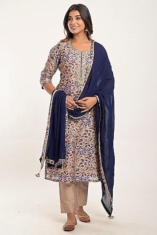 pale peach printed kurta set