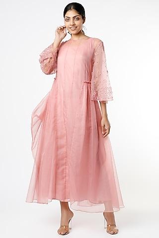 pale pink applique embroidered dress