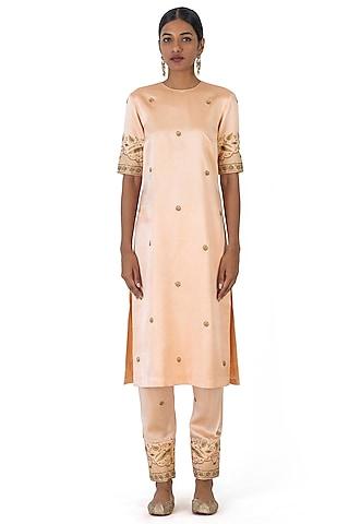 pale pink banarasi embroidered kurta set