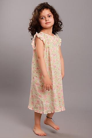 pale pink block printed maxi dress for girls