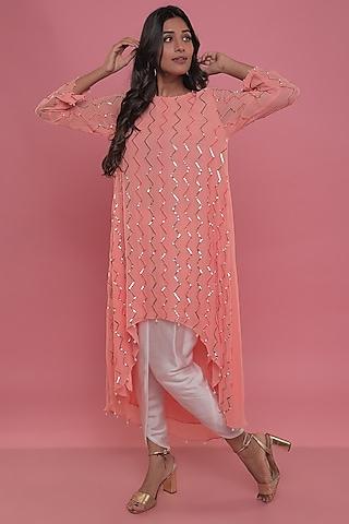 pale pink hand embroidered tunic set