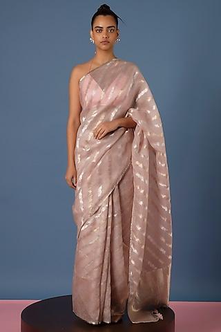 pale pink handwoven banarasi silk organza saree set