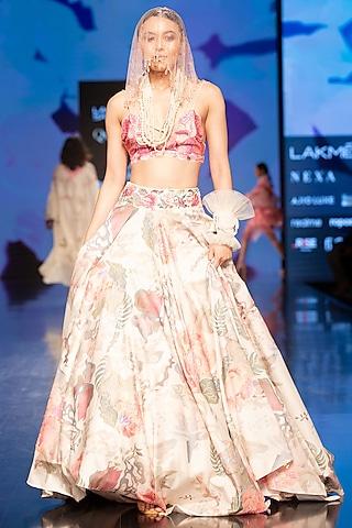 pale pink printed & embroidered lehenga set