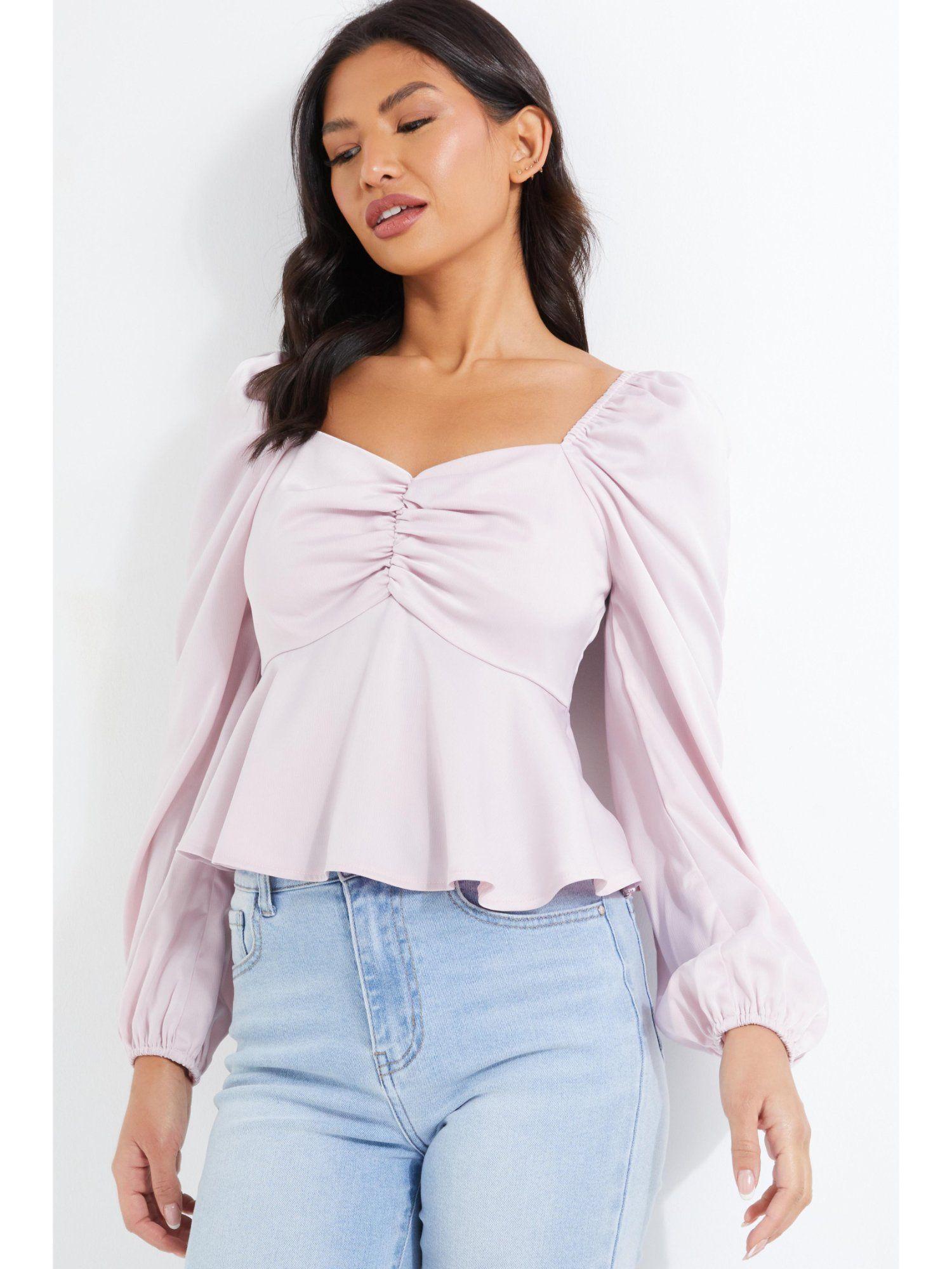 pale pink satin ruched detail top