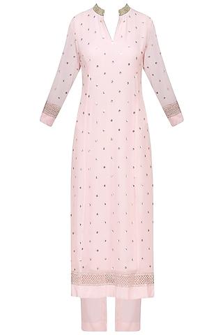 pale pink sequins embroidered kurta with pants set