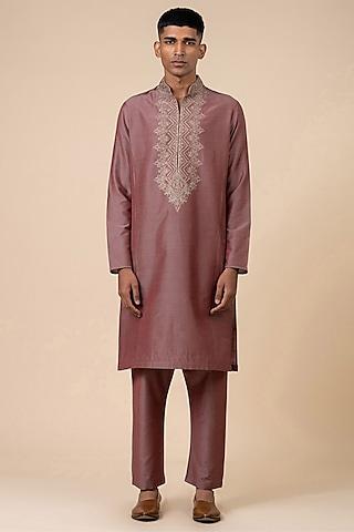 pale pink viscose blend resham embroidered kurta set