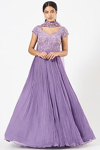 pale purple embroidered anarkali set