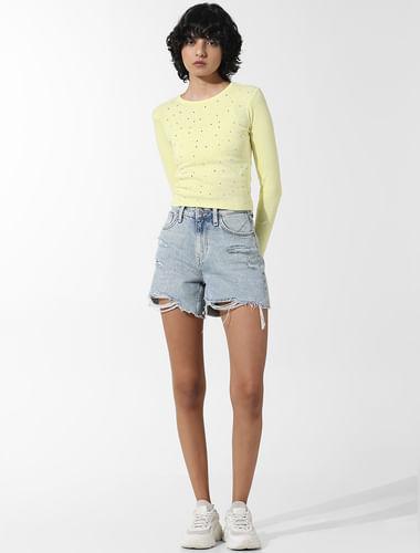 pale yellow embellished t-shirt