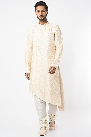 pale yellow embroidered flared kurta set