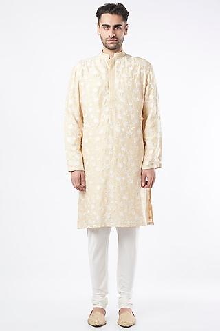 pale yellow embroidered kurta set