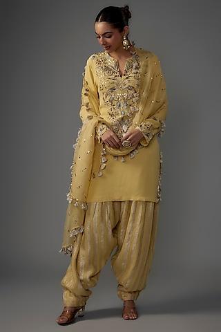pale yellow georgette embroidered kurta set