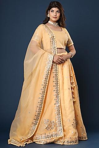 pale yellow gota embroidered lehenga set