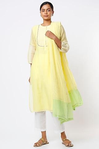 pale yellow handwoven chanderi kurta set