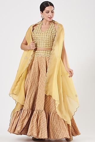 pale yellow printed cape set