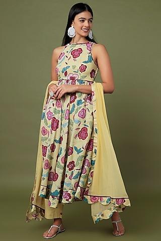 pale yellow printed kurta set