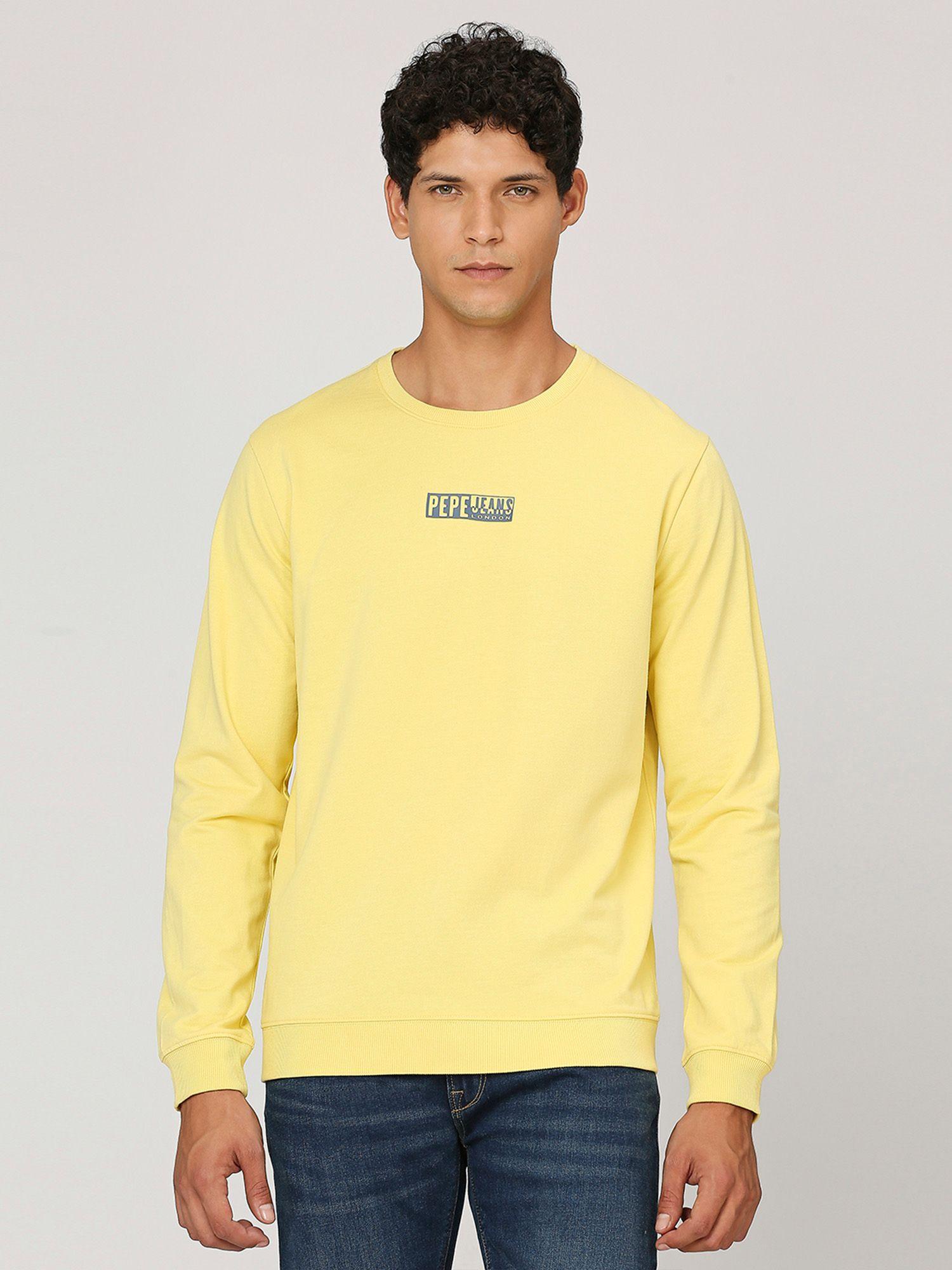 pale yellow solid full sleeves sweatshirt