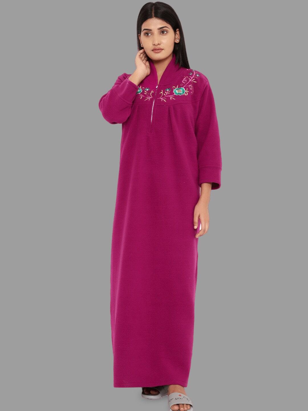 palival maroon embroidered maxi nightdress