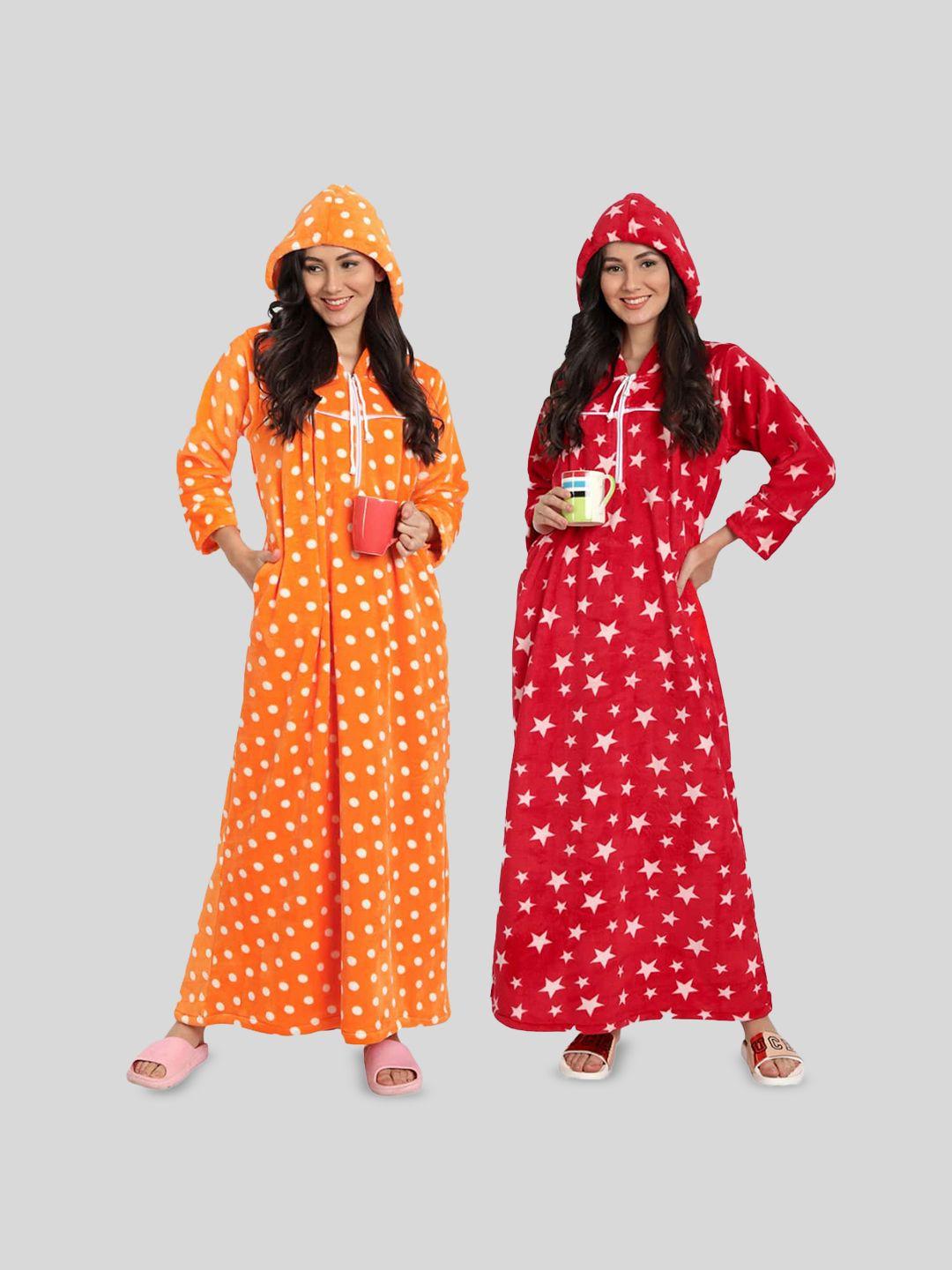 palival pack of 2 polka dots printed maxi nightdress