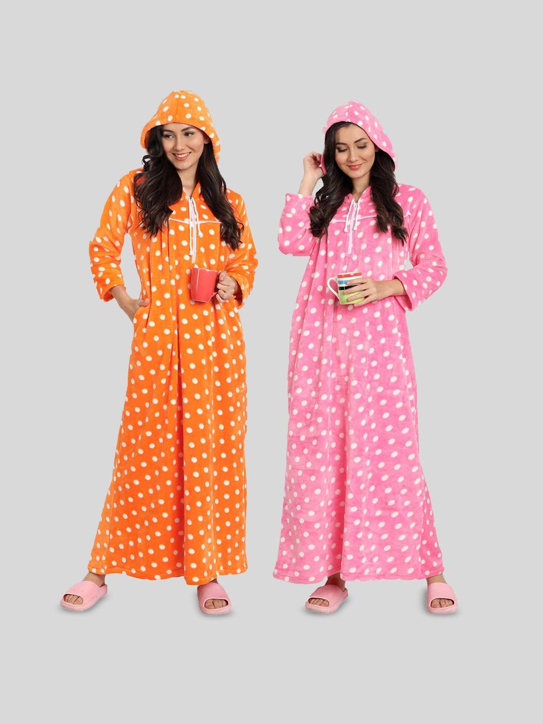 palival pack of 2 polka dots printed maxi nightdress