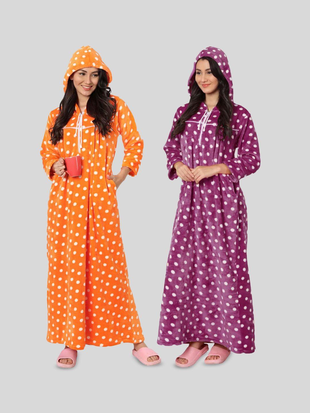 palival pack of 2 polka dots printed maxi nightdress